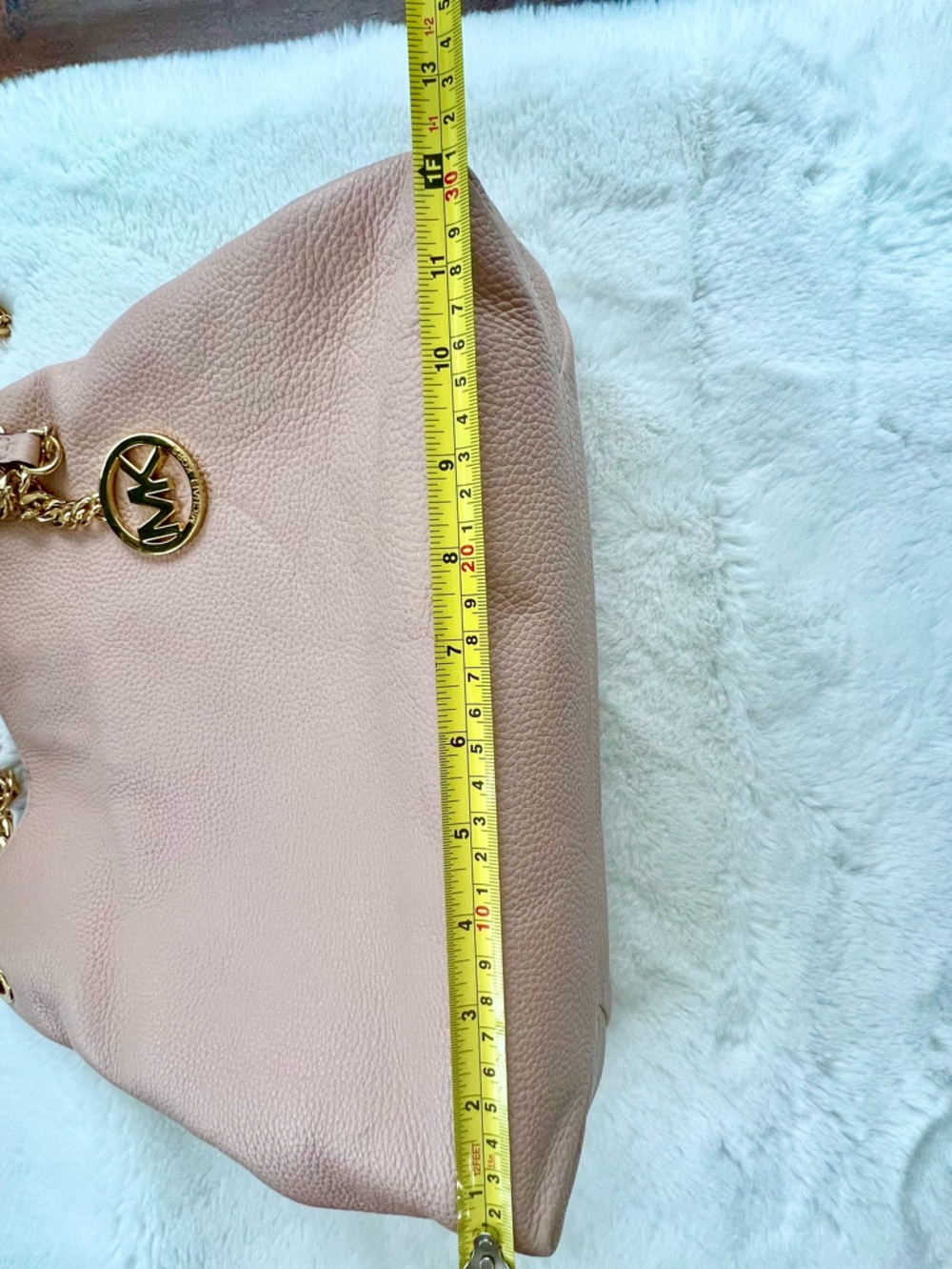 Michael Kors Jet Set Chain Shoulder Bag Dusty Pink Pebbled Leather Large - Picture 15 of 17